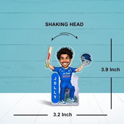 Personalized Cricket Theme Bobblehead Caricature Solar Powered Moving Head for for Living Room, Car Dashboard, Home, Office Desk Gift for Cricket Player & Fans Sports Theme Gift